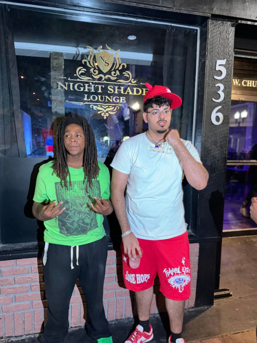 Harman 2x with Hurricane Wisdom outside Night Shade Lounge
